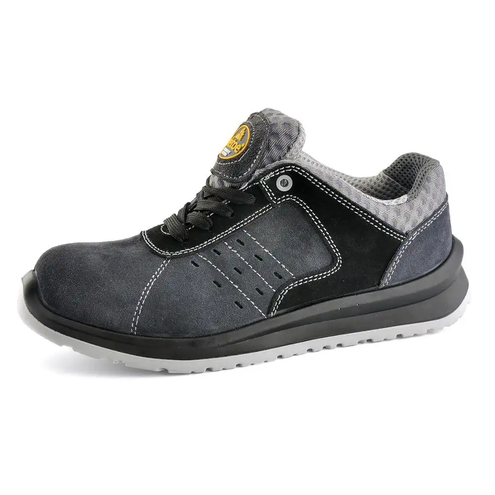 SAFETOE Comfort Wide Fit Safety Shoes - 7331 Man Light Weight Safety Trainers with Breathable Leather, Gray Work Shoes