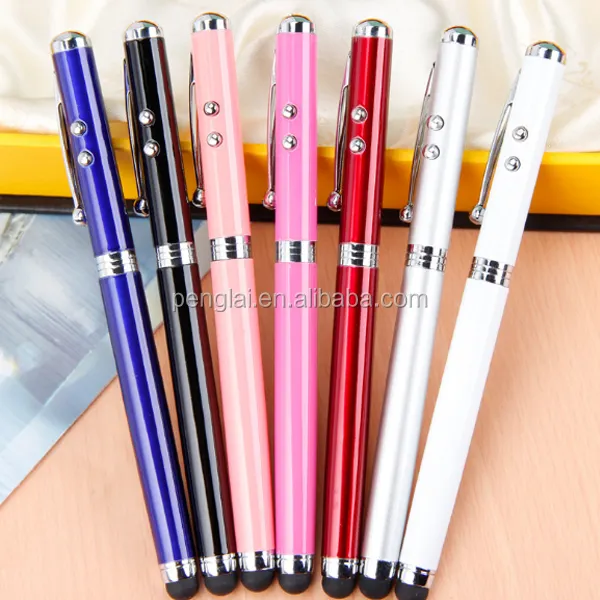 2013 multi-fonction publicitaire 4 en 1 métal laser pointeur stylo torche LED écran tactile stylet stylo à bille