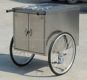 Chariot traditionnel de poussée de hot-dog de rue d'acier inoxydable à vendre, chariot de nourriture de poussée de main fabriqué en Chine
