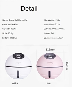 Humidificateur d'air portable sans fil pour ventilateurs et batterie de lampe, humidificateur d'arôme USB de 300ml avec changement de LED de 7 couleurs - Product Image 4