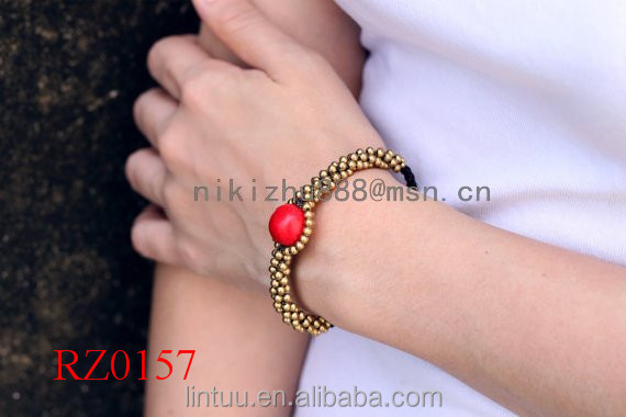 Nouveau Design Corail Rouge perle Ronde Bracelet En Laiton cloche de yoga bijoux bracelet