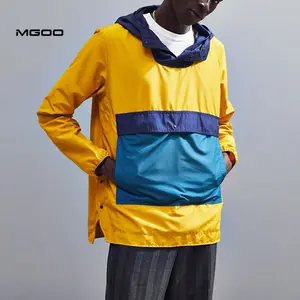 MGOO Colorblocked मुद्रण पवन सबूत के लिए हूडि कस्टम डिजाइन बटन अप anorak जैकेट पुरुषों