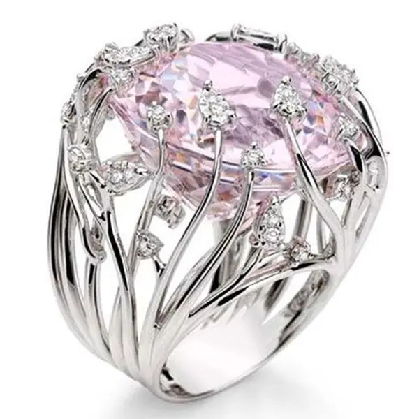 Bijoux lokaoshi 925 en argent avec fleur creuse, bagues en Zircon rose pour femmes, bijoux de fiançailles, fête de mariage, cadeaux