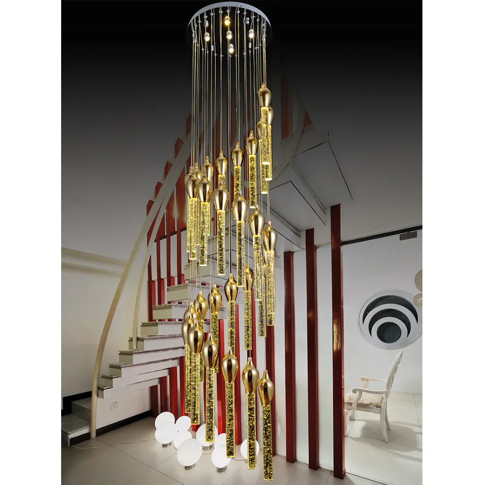 New hotel decorative bubbles hanging LED crystal column chandeliers ceiling lamp for living room