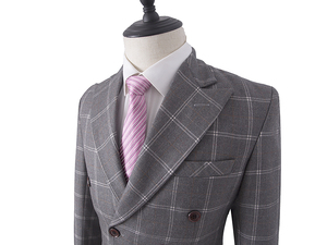 MA112 3 pezzi abiti da uomo abito da sposa su misura doppio petto grigio griglia sposa Costume da sposa Plus Size abito uomo - Product Image 3