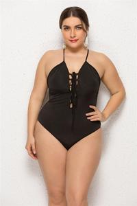 2019 New Fat Woman Halter One Piece Swimsuit Solid Color Hot Spring <strong>Plus</strong> <strong>Size</strong> Swimwear Women 2XL 5XL Black <strong>Tankini</strong> - Product Image 2