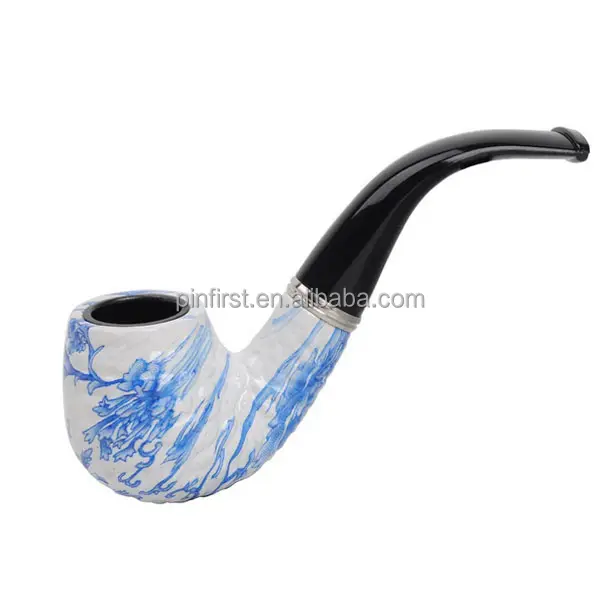 Plus récent En Porcelaine Bleu et Blanc Élégant Bakélite Fumer Pipe Tabac Cigarettes Cigare Tuyau