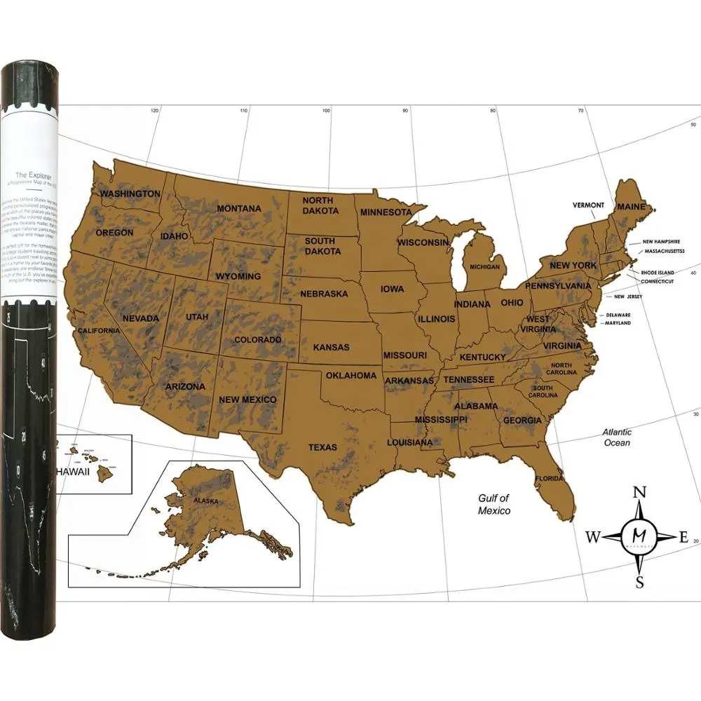 88X52 Cm Hadiah Natal Awal dari Peta Amerika Serikat untuk Wisatawan Dukungan Kustom
