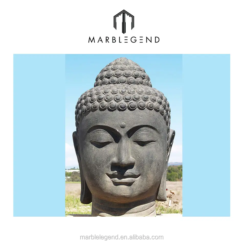 Estatua de mármol con cabeza de Buda, piedra tallada a mano para uso exterior