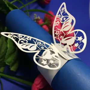 White butterfly shape laser cut paper Party table decoration paper towel holder/napkin ring