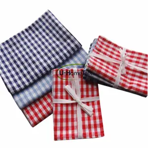 U-HomeTalk UT-KT012 Colorful Grid Dobby Tea Towels Wholesale Cotton Yarn Dyed Red Stripe Cotton Line Grid Kitchen Tea Towel