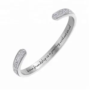 Inspirational Bracelet w/Austrian Crystal Cuff Bracelet Engraved "A true friendship is a journey without an end" Bracelet