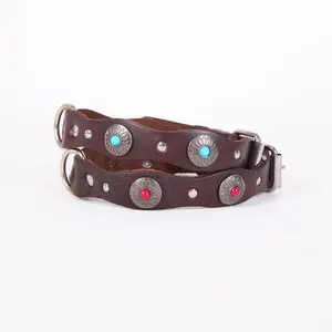 Wholesale Custom Fashion Jeweled Pet Dog Leather Collar with Jewelry