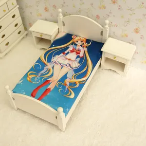 Conjunto de lençol de cama de anime personalizado, lençol de cama 3d de náilon escovado com estampa de lua, tsukino usagi