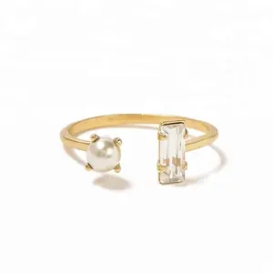 Anillos de oro de forma redonda abierta con perlas minimalistas chapadas en plata 925 y 18K