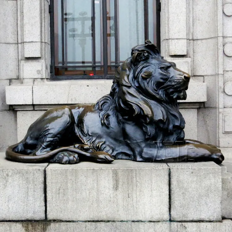 Hot Cast Menthod Tor Dekoration Bronze liegende Löwen skulpturen