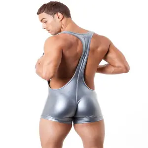 Body de Lutte en Cuir Érotique <span class=keywords><strong>Lingerie</strong></span> Sexy Grande Taille pour <span class=keywords><strong>Homme</strong></span> Gay Sous-Vêtement Combinaison Catsuit en Latex pour Hommes S M L XL - Product Image 5