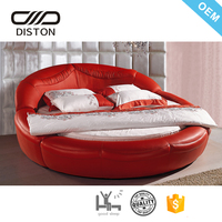 DS-R805 # Hot Selling Red Farbe Romantische Hochzeit Modernes weiches italienisches Leder rundes Bett zum Verkauf