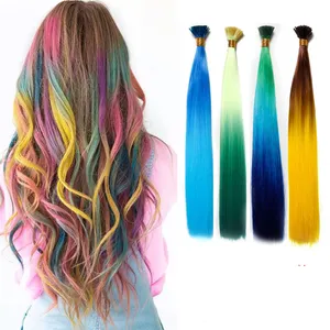 Arco Iris recta cabello 100 hilos 16 pulgadas Ombre resistente al calor sintético punta anillo Micro extensiones de cabello para fiesta