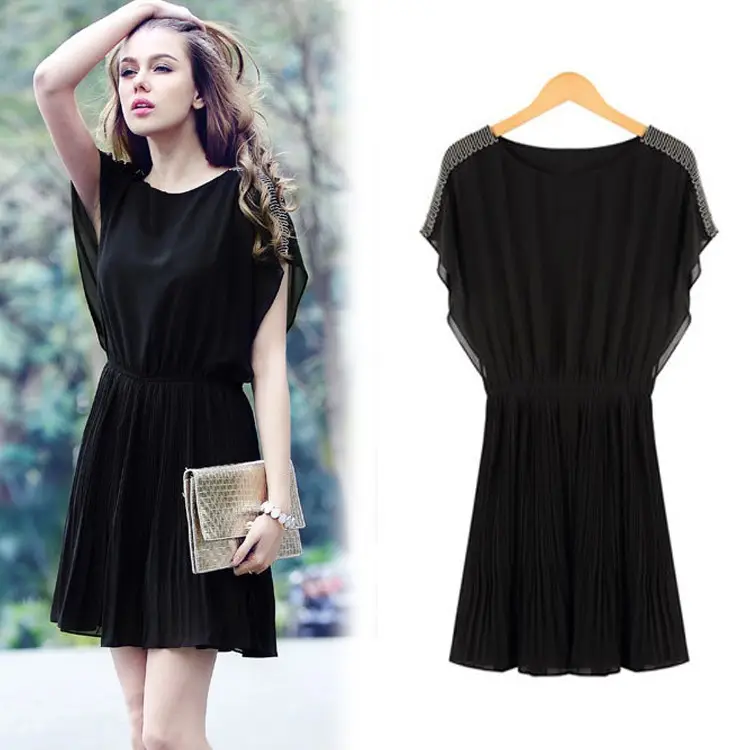 Latest Casual Lace Dress Elegant Sleeveless black lace knee length dress Women