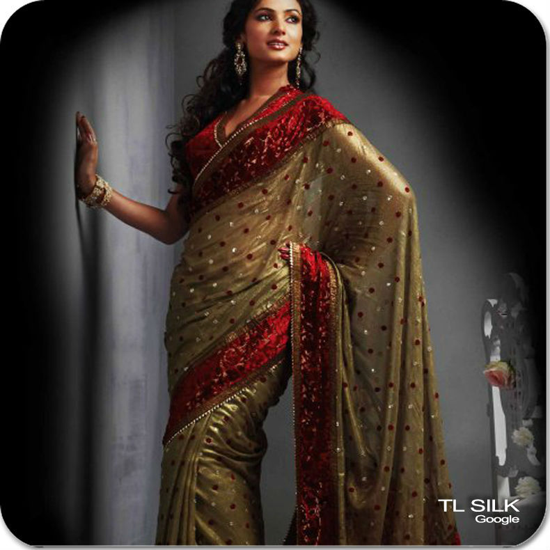 Традиционная ткань сари из Непала, Шелковый жаккард/однотонный окрашенный шифон Yoryo