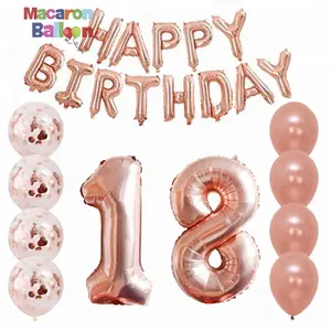 Palloncino Foil numero 40 pollici oro rosa 18 ° buon compleanno con coriandoli decorazioni per feste di compleanno KK45