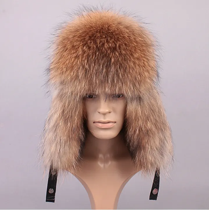 New couples Real Fox Fur leather Bomber Russia Hats for women men's Winter Thick Warm Cap Ear Flaps