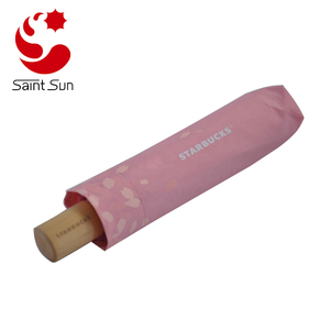 Premium Customized Watermark <strong>3</strong> Fold <strong>Umbrella</strong> With <strong>Wood</strong> Handle <strong>Umbrella</strong> - Product Image 2