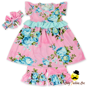 Verano niños <span class=keywords><strong>flor</strong></span> vestido Top a juego Floral Shorts Baby Girl Ruffle <span class=keywords><strong>Boutique</strong></span> trajes ropa conjunto con la venda - Product Image 1