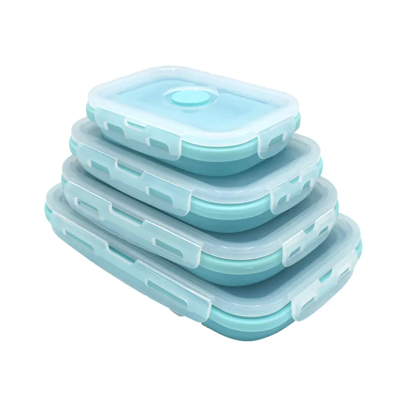 Lot de 4 boîtes à Lunch en Silicone, vente en gros sans Bpa, pliable, pour Camping, vente en gros