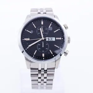 Black Dial Japan Movt Quartz Watch Luxury Silver Color Chronograph Clock Style Stainless Steel Watch For Men