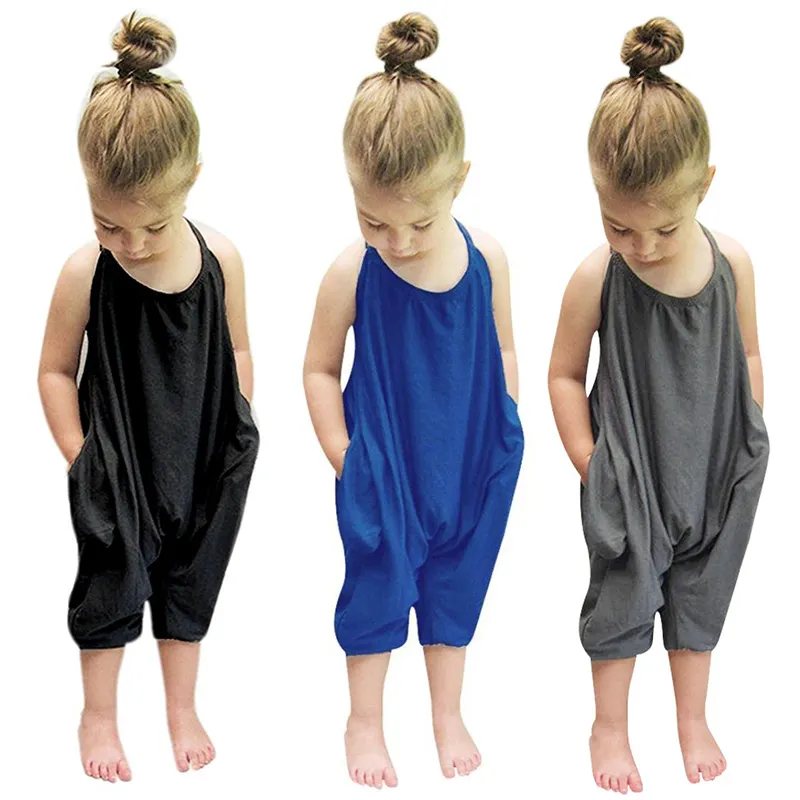 Kinderen Meisjes Losse Mouwloze Jumpsuits Kids Katoenen Playsuit Kinderen Kids Rompertjes