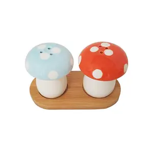 Cute Mushroom Design Ceramic SpiceJar Set Salt Pepper Shaker