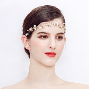 Bridal <strong>Hair</strong> <strong>Band</strong> Pearl <strong>Flower</strong> Wedding <strong>Hair</strong> Vines Jewelry Wedding <strong>Hair</strong> <strong>Band</strong> Handmade Gold - Product Image 2