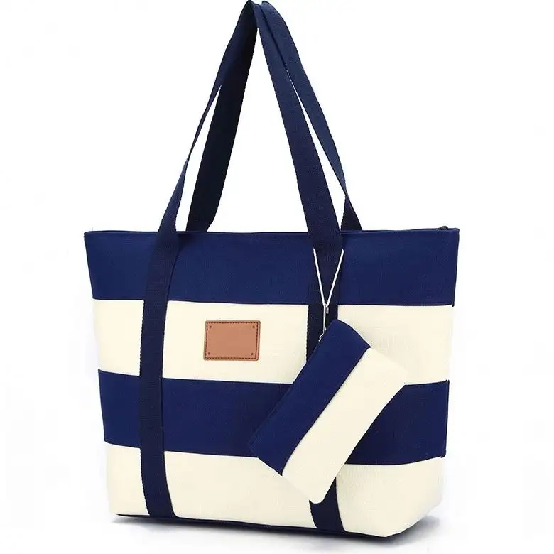 Wholesale High Quality Fashion Stripe Canvas Tote Beach Bag