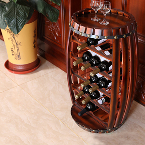 Portabottiglie in Legno Rosso Scuro a Forma di <span class=keywords><strong>Botte</strong></span> per Esposizione Vini e Contenitore per Utensili - Product Image 4