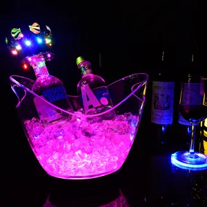 Enfriador de hielo LED, cubo con carga USB, barra de champán, cerveza, vino, caja de bebidas