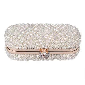 Elegant Chic Gionar Wholesaler Handmade <strong>White</strong> Pearl Crystal Beaded <strong>Evening</strong> Clutch Luxury <strong>Bag</strong> - Product Image 5