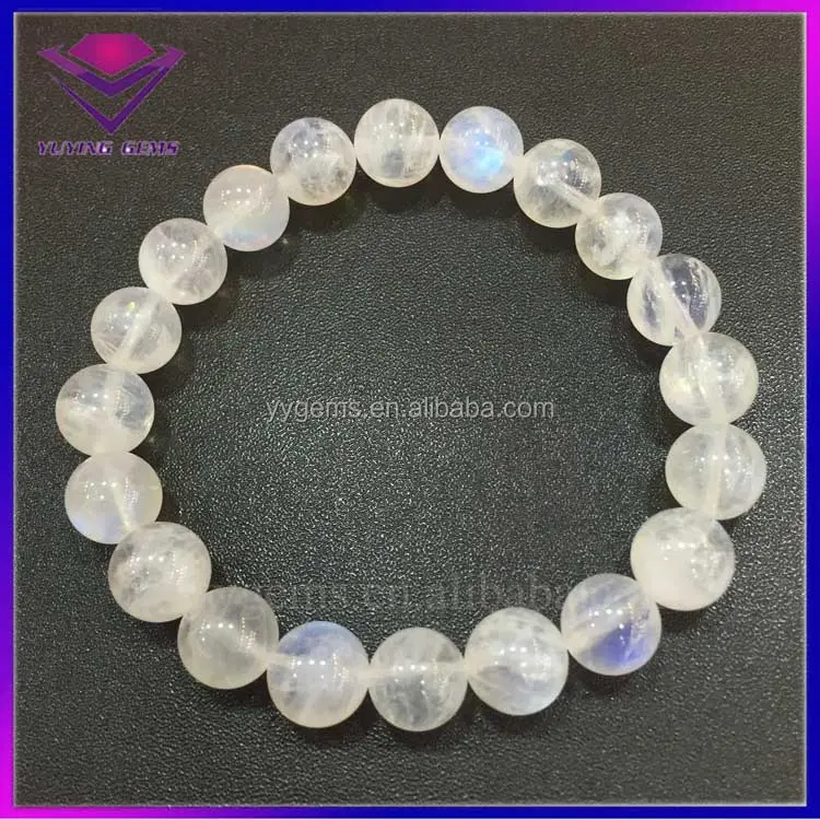 अद्भुत मून स्टोन 10mm गोल गेंद अच्छा पॉलिश प्राकृतिक इंद्रधनुष Moonstone कंगन