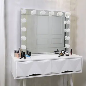 미국 재고! 프레임이있는 큰 할리우드 거울 메이크업 화장대 거울 전구가있는 전문 할리우드 거울
