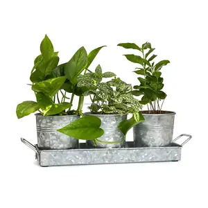 Vintage Galvanized Windowsill Planter Bucket Metal Flower Pot And Tray