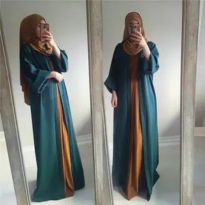 Einfache Türkische Kleidung Langarm Einfarbig Weiche Crepe Strickjacke Frauen Offenen Neuesten Design Dubai Kaftan Muslimischen Abaya