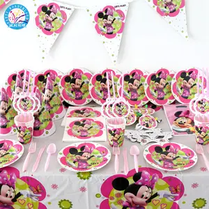 2019 new arrivals kids verjaardagsfeestje levert minnie party decoratie sets papier guirlande papier cups baby shower benodigdheden