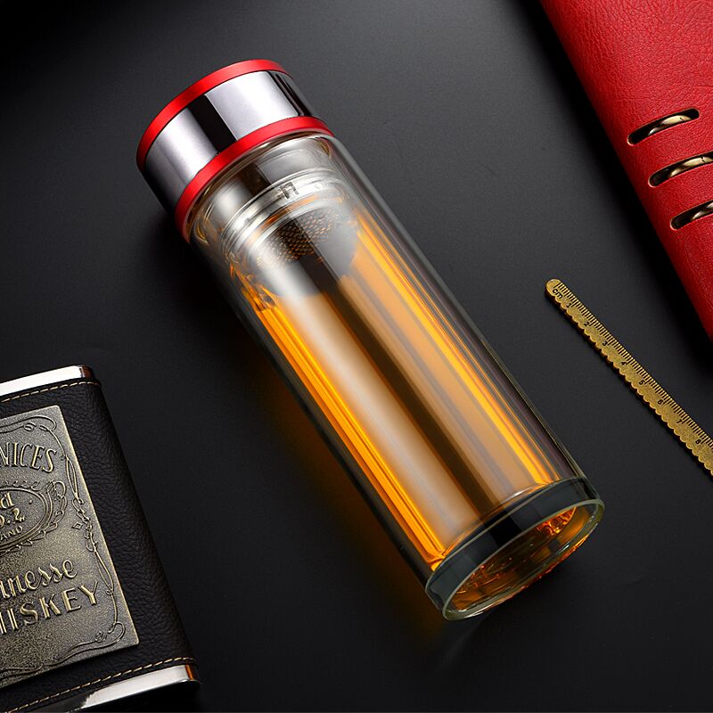 320ML Double Walled Glass Water Bottle With Tea Infuser