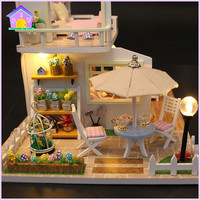 Hongda M033 rose Loft maison de poupée en bois bricolage maison de poupée 3D Kit de maison de poupée miniature avec lumière