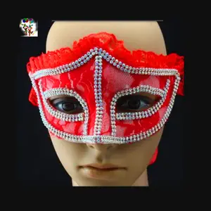 Cheap Plastic Mardi Gras Fancy Dress Masquerade Party Masks with Red Lace HPC-1542