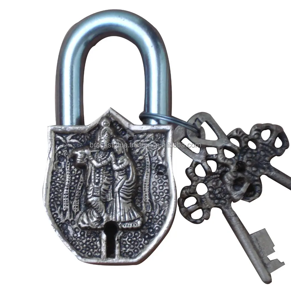 Radha Krishna Sculpture Curved brass Antique pad lock