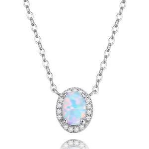 POLIVA Nơi Mua Trang Sức Đẹp 925 Sterling Bạc Trắng Hình Bầu Dục Opal Phụ Nữ Mặt Dây Chuyền