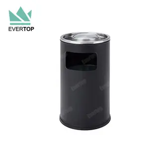 Stainless Waste Bin DB-48G Side Open Turn Cover With Ash Tray Top Office Trash Can Stainless Steel Black Bin Waste Stainless Steel Garbage Trash Bin