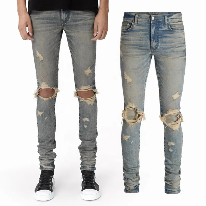 OEM Phong Cách Mới Số Lượng Lớn Bán Buôn Trung Quốc Quần Nam Màu Xanh Ripped Nhãn Hiệu Riêng Jeans